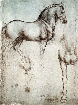 Estudo de um cavalo, dos dirios de  Leonardo - Royal Library, Castelo de Windsor (Reproduo)