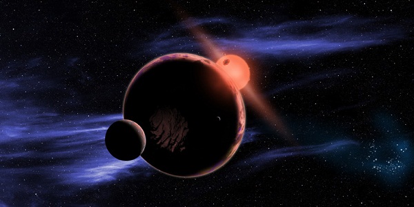 Concepção artística do planeta, com duas luas em sua órbita (David A. Aguilar/CfA/Harvard/Divulgação)