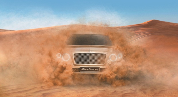 A imagem teaser do Bentley SUV mostra uma grade frontal redesenhada em comparação com o conceito EXP 9 F