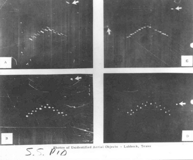 Fotos mostram os objetos luminosos avistados pelos professores da Faculdade de Tecnologia do Texas, na cidade de Lubbock, em 1951 (Reprodução)