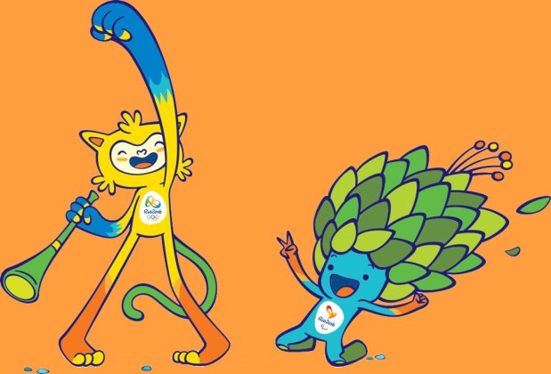 Os mascotes das Olimpíadas de 2016 no Rio de Janeiro: Vinicius (esq.) e Tom. Seus nomes homenageiam os compositores Vinicius de Moraes e Tom Jobim (Rio 2016/Divulgação)