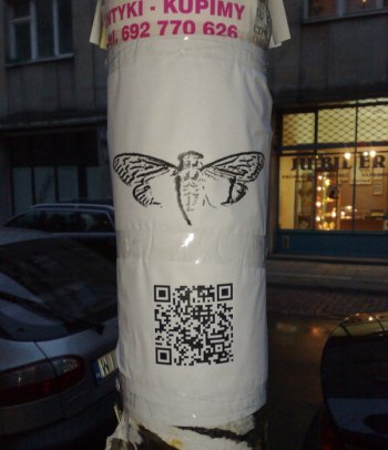 Quando internautas começaram a decifrar as mensagensocultas do Cicada 3301, chegaram a lugares reais, como a Polônia, e encontraram o símbolo da cigarra associado a um QRCode (Internet/Reprodução)