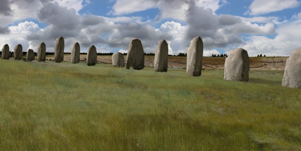 As pedras encontradas prximas  muralha de Durrington, no Reino Unido, so mais antigas que Stonehenge, que fica ali perto, e esto mudando a noo que se tem dos monumentos neolticos (Ludwig Boltzmann Institute/Divulgao)
