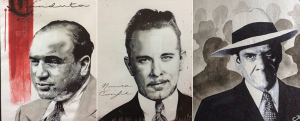 Al Capone, John Dillinger e Virgil Sollozzo no traço de Douglas Xamã (Reprodução/Douglas Xamã)