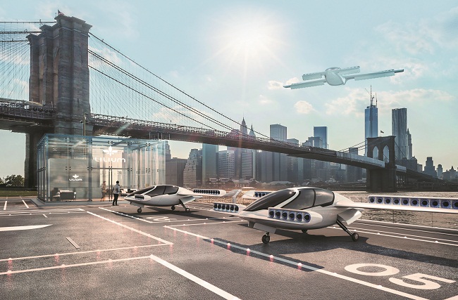 Perspectiva de como seria 
o espaço para estacionamento 
desse novo veículo: 'táxi voador' 
faria decolagens e aterrissagens verticais (Divulgação)